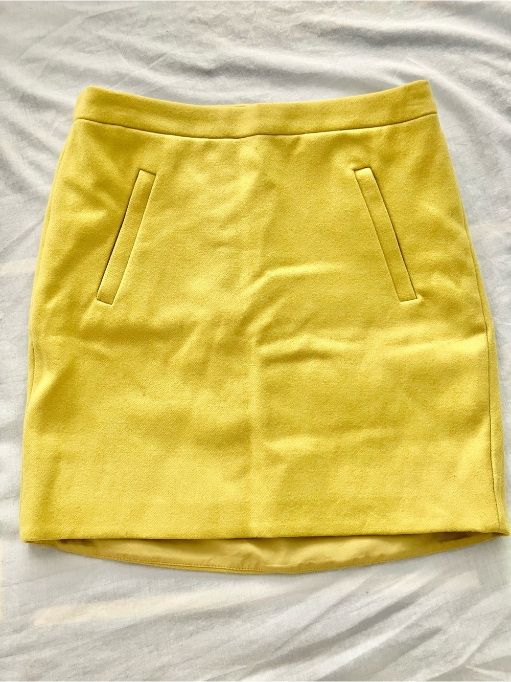 J. Crew mustard yellow 100% Wool Mini Skirt with side zipper pockets